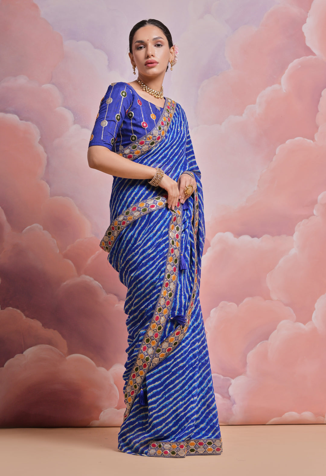 Georgette Printed Saree with Mono-Banglori Blouse | Wedding & Festive Wear