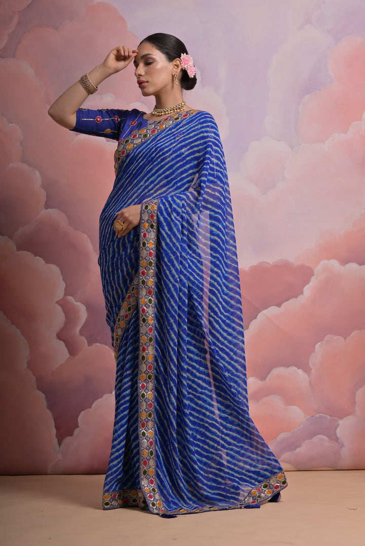 Georgette Printed Saree with Mono-Banglori Blouse | Wedding & Festive Wear