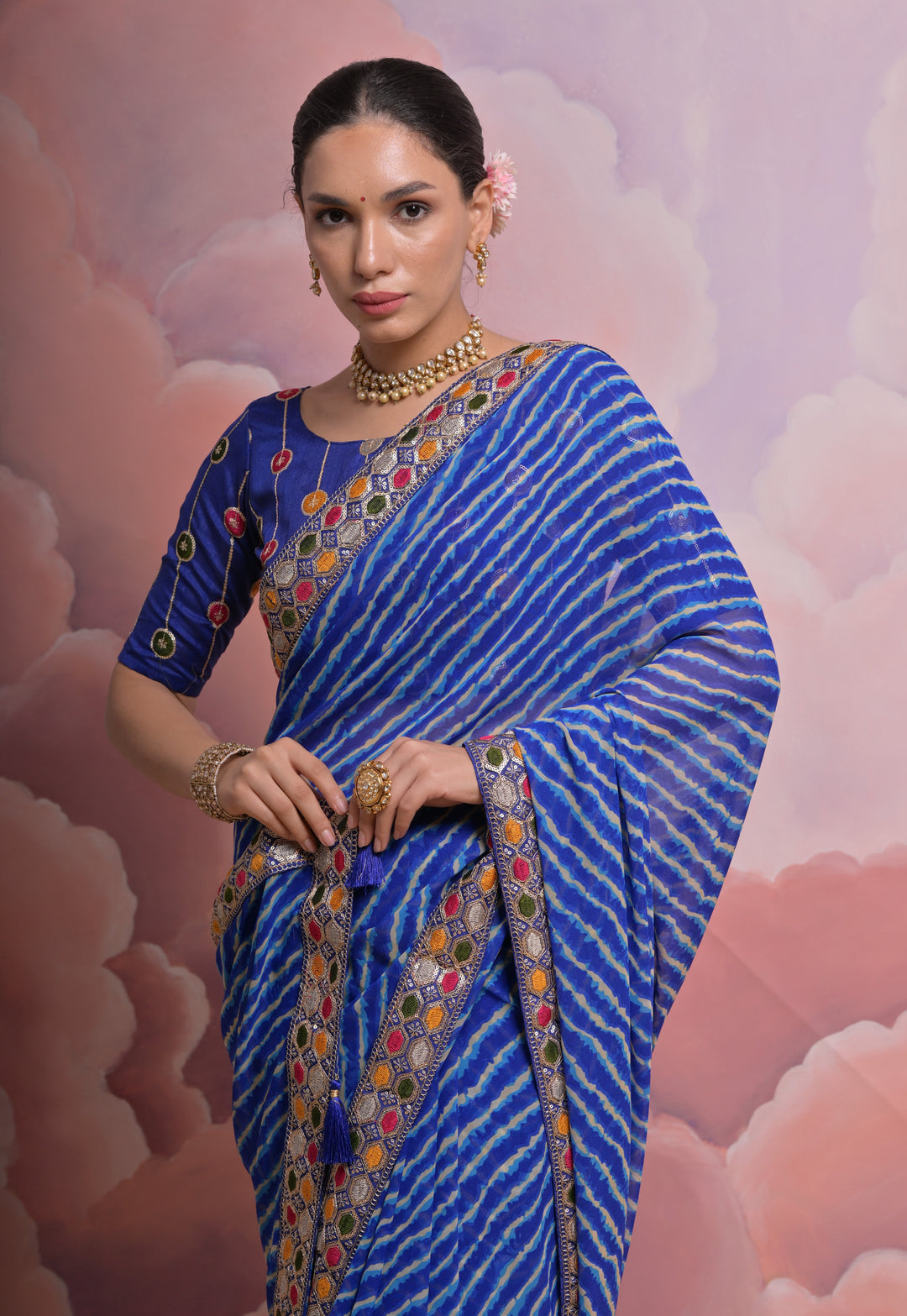 Georgette Printed Saree with Mono-Banglori Blouse | Wedding & Festive Wear