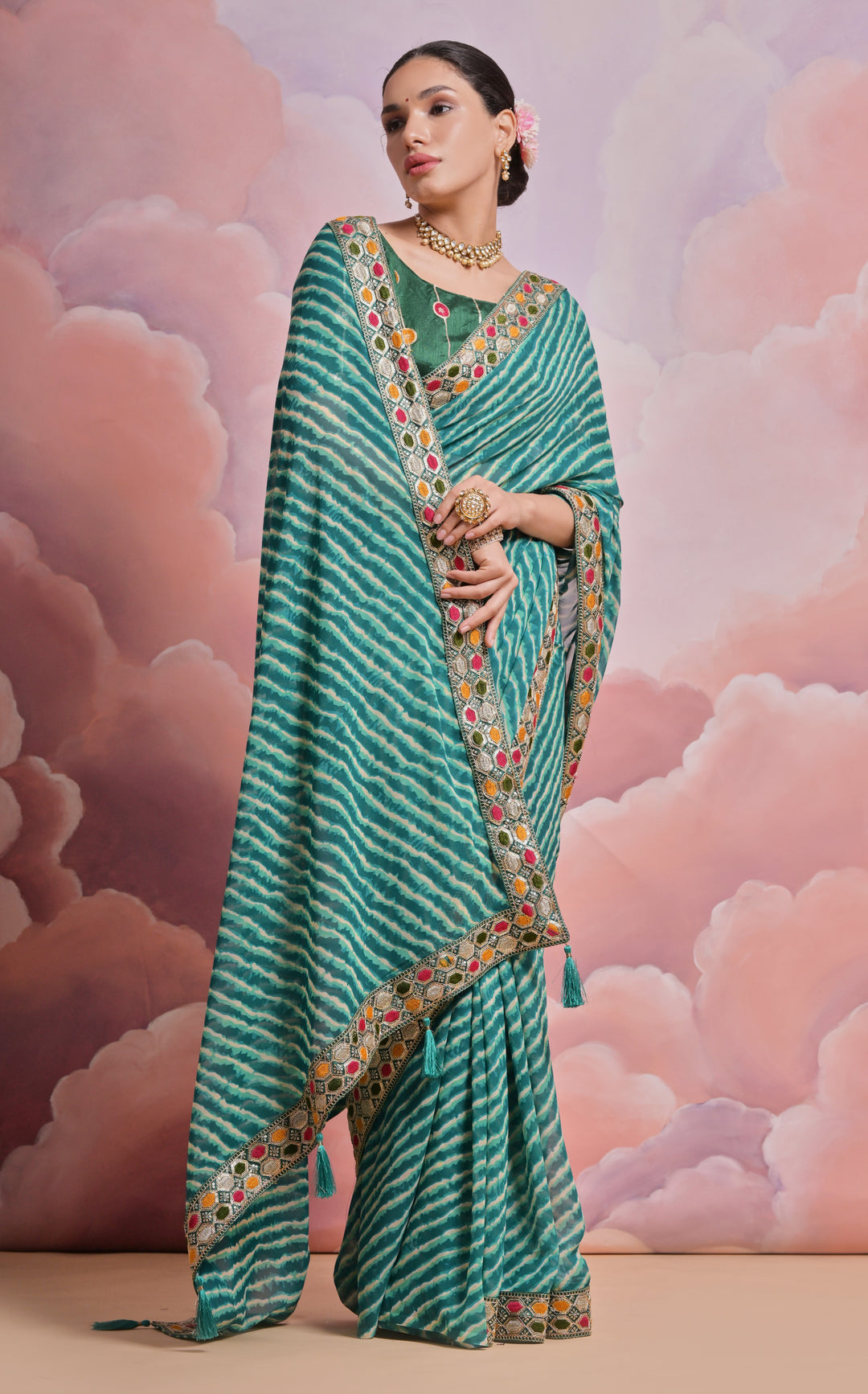 Georgette Printed Saree with Mono-Banglori Blouse | Wedding & Festive Wear