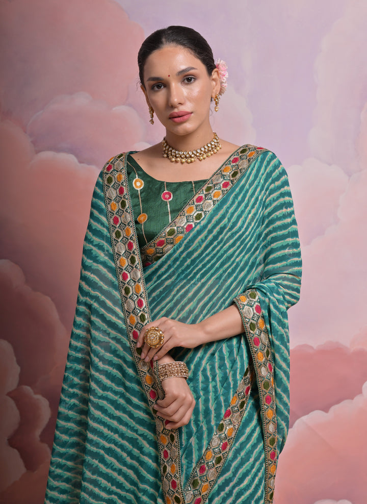 Georgette Printed Saree with Mono-Banglori Blouse | Wedding & Festive Wear