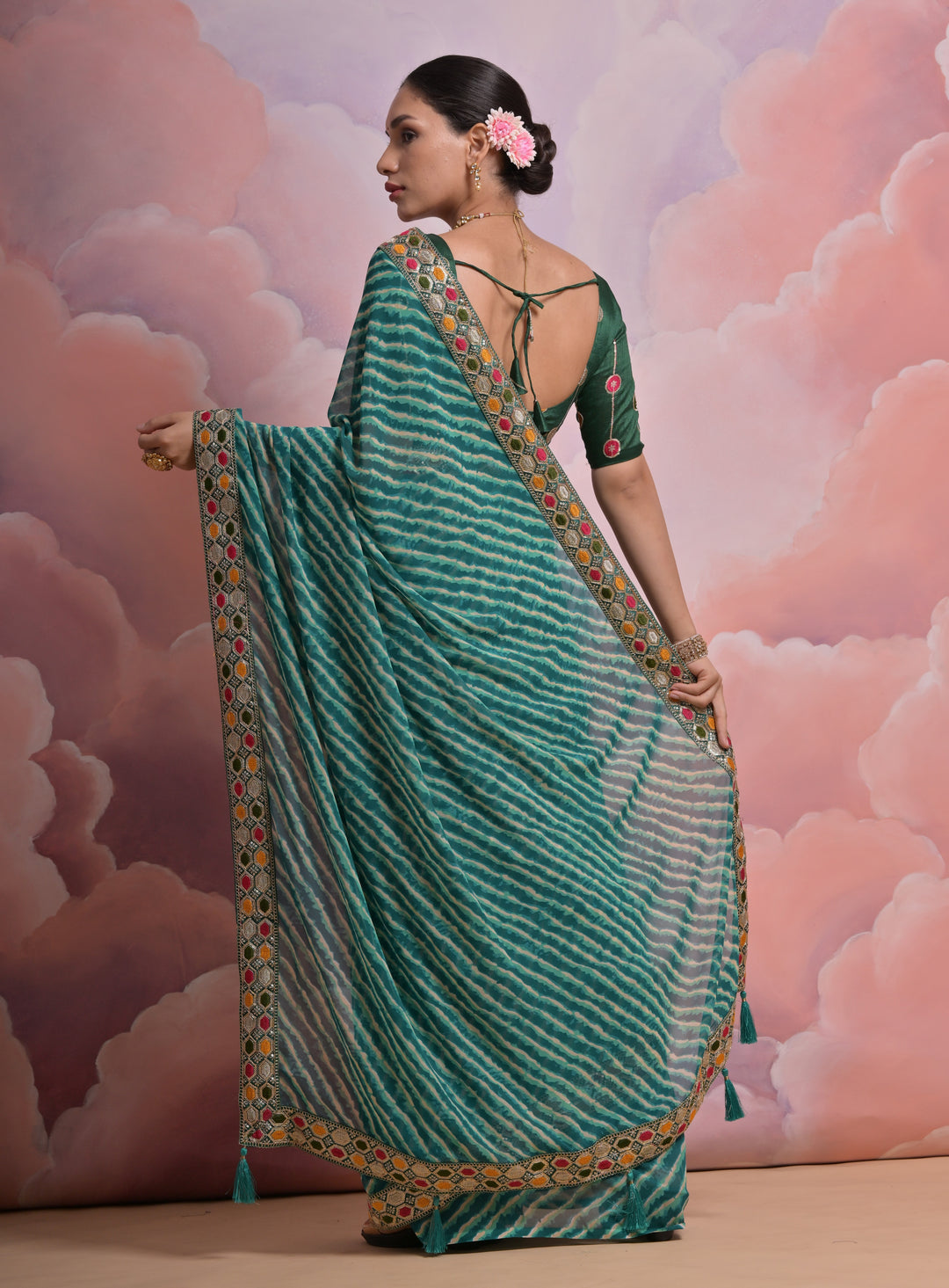 Georgette Printed Saree with Mono-Banglori Blouse | Wedding & Festive Wear