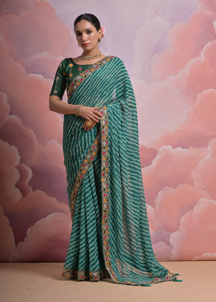 Georgette Printed Saree with Mono-Banglori Blouse | Wedding & Festive Wear