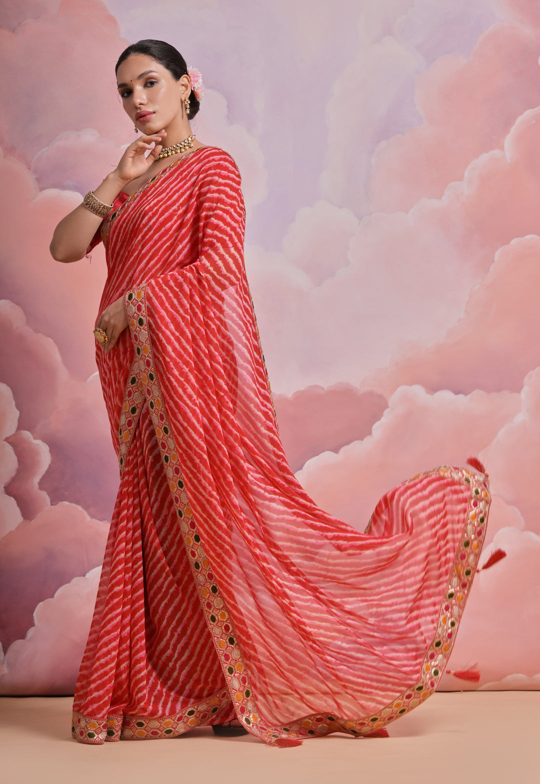 Georgette Printed Saree with Mono-Banglori Blouse | Wedding & Festive Wear