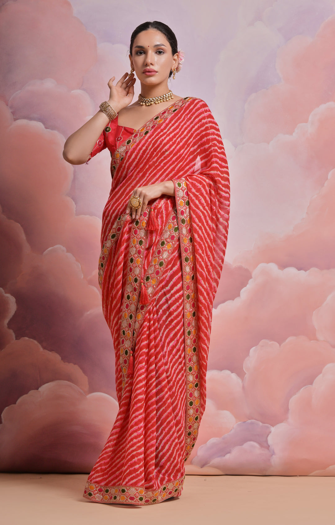 Georgette Printed Saree with Mono-Banglori Blouse | Wedding & Festive Wear