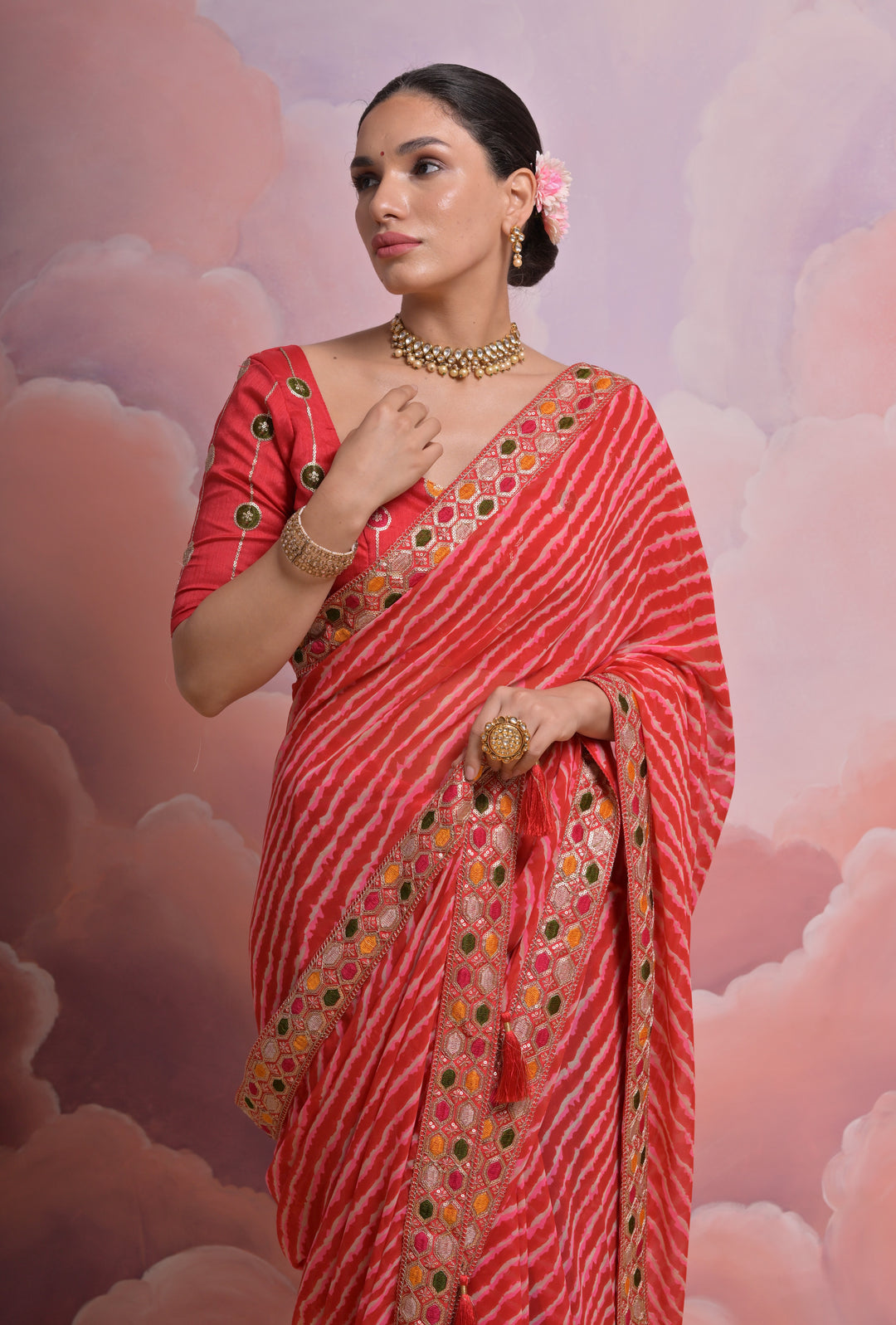 Georgette Printed Saree with Mono-Banglori Blouse | Wedding & Festive Wear