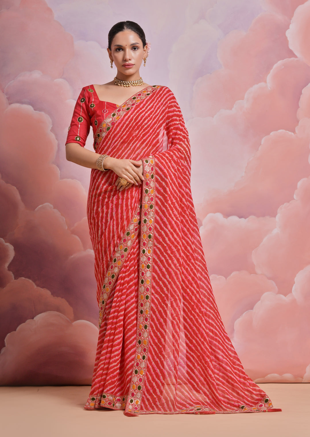 Georgette Printed Saree with Mono-Banglori Blouse | Wedding & Festive Wear