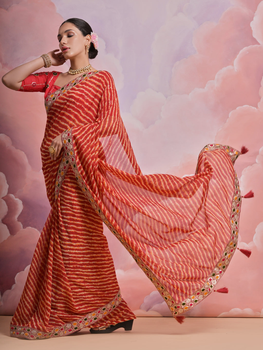 Georgette Printed Saree with Mono-Banglori Blouse | Wedding & Festive Wear