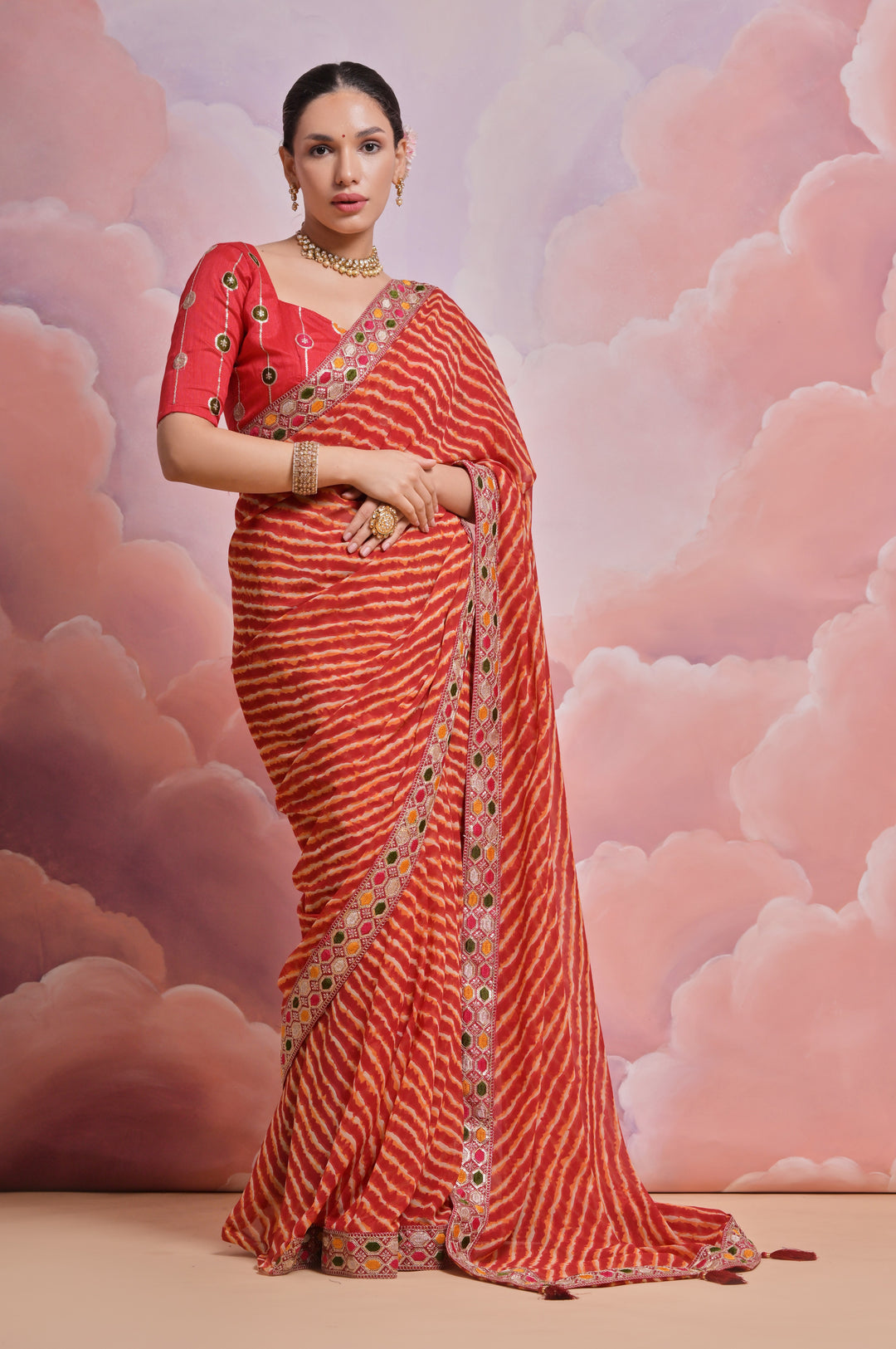 Georgette Printed Saree with Mono-Banglori Blouse | Wedding & Festive Wear