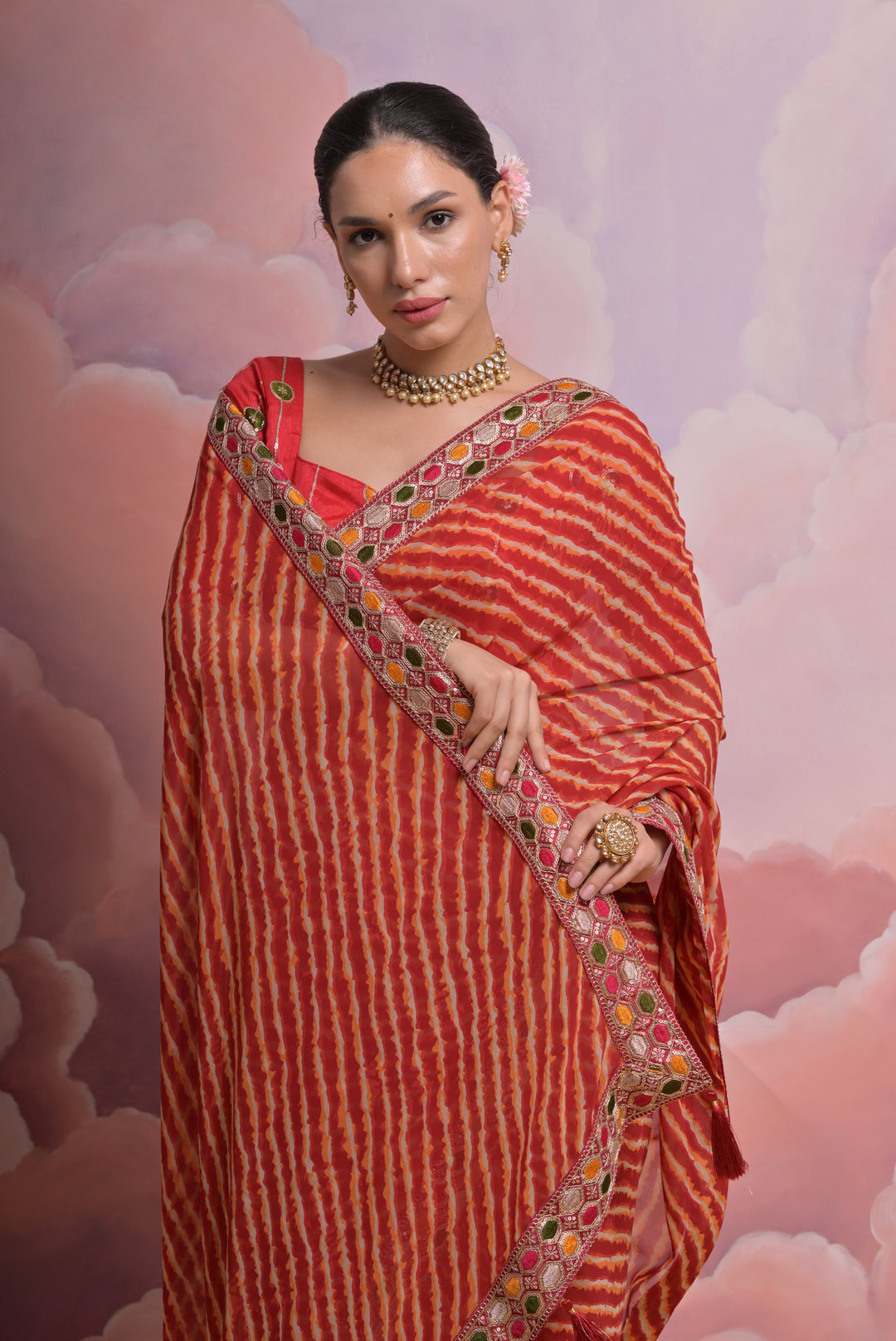 Georgette Printed Saree with Mono-Banglori Blouse | Wedding & Festive Wear