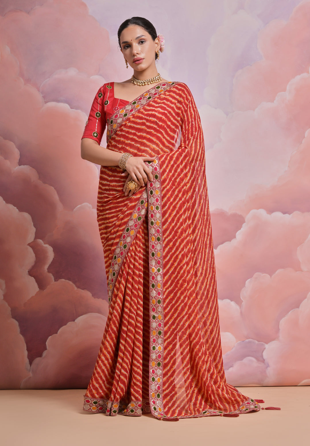 Georgette Printed Saree with Mono-Banglori Blouse | Wedding & Festive Wear