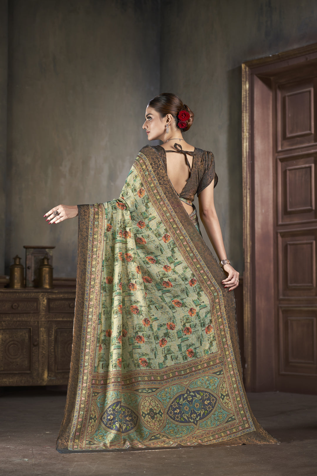 Designer Silk Saree with Wevon-Jari Work | Digital-Printed for Weddings & Festive Events