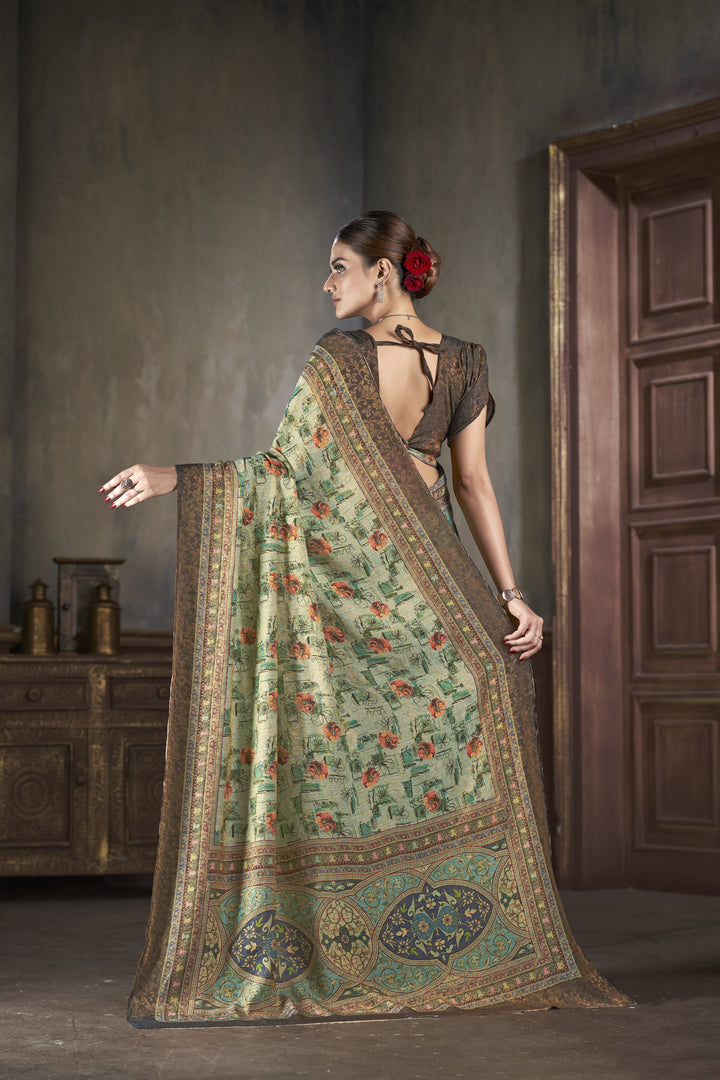 Designer Silk Saree with Wevon-Jari Work | Digital-Printed for Weddings & Festive Events