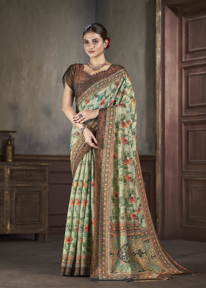 Designer Silk Saree with Wevon-Jari Work | Digital-Printed for Weddings & Festive Events