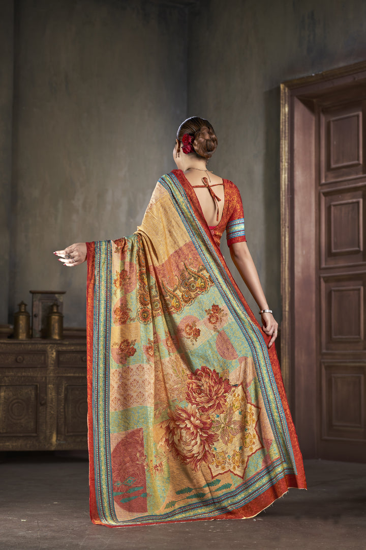 Silk Saree with Wevon-Jari Designer Work | Digital Printed for Weddings