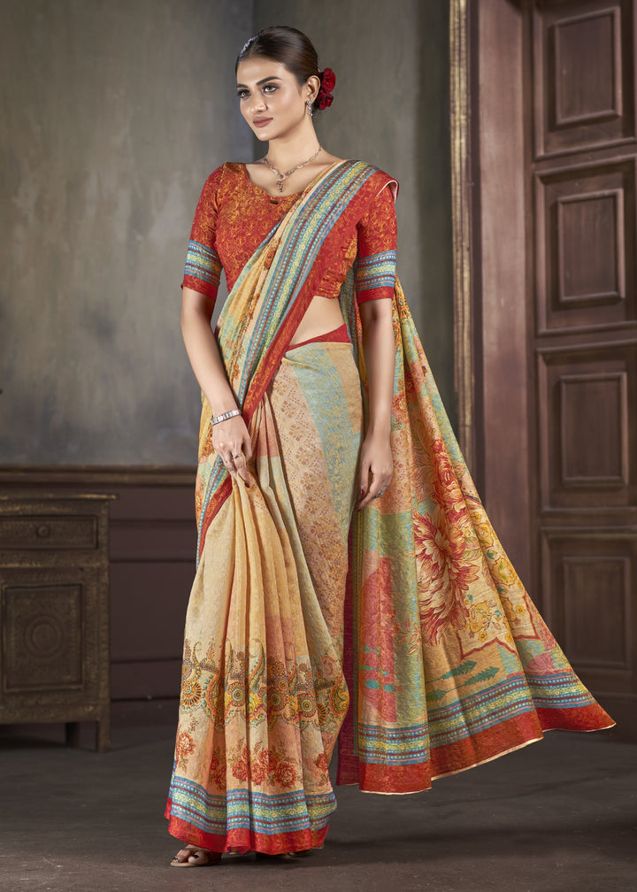 Silk Saree with Wevon-Jari Designer Work | Digital Printed for Weddings