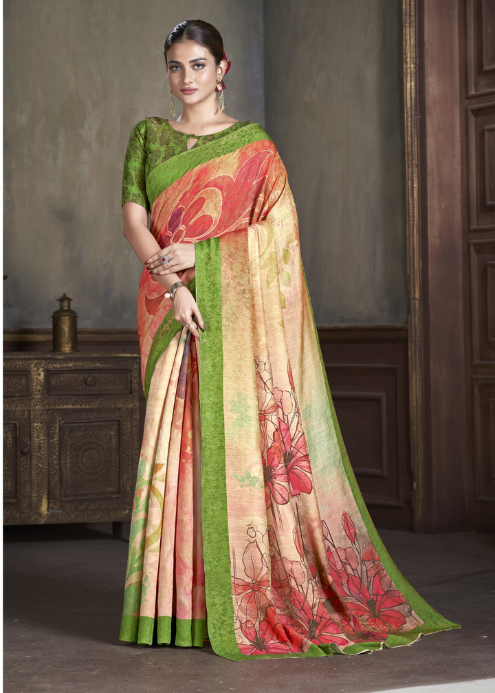 Silk Saree with Wevon-Jari Designer Work | Digital Printed for Weddings