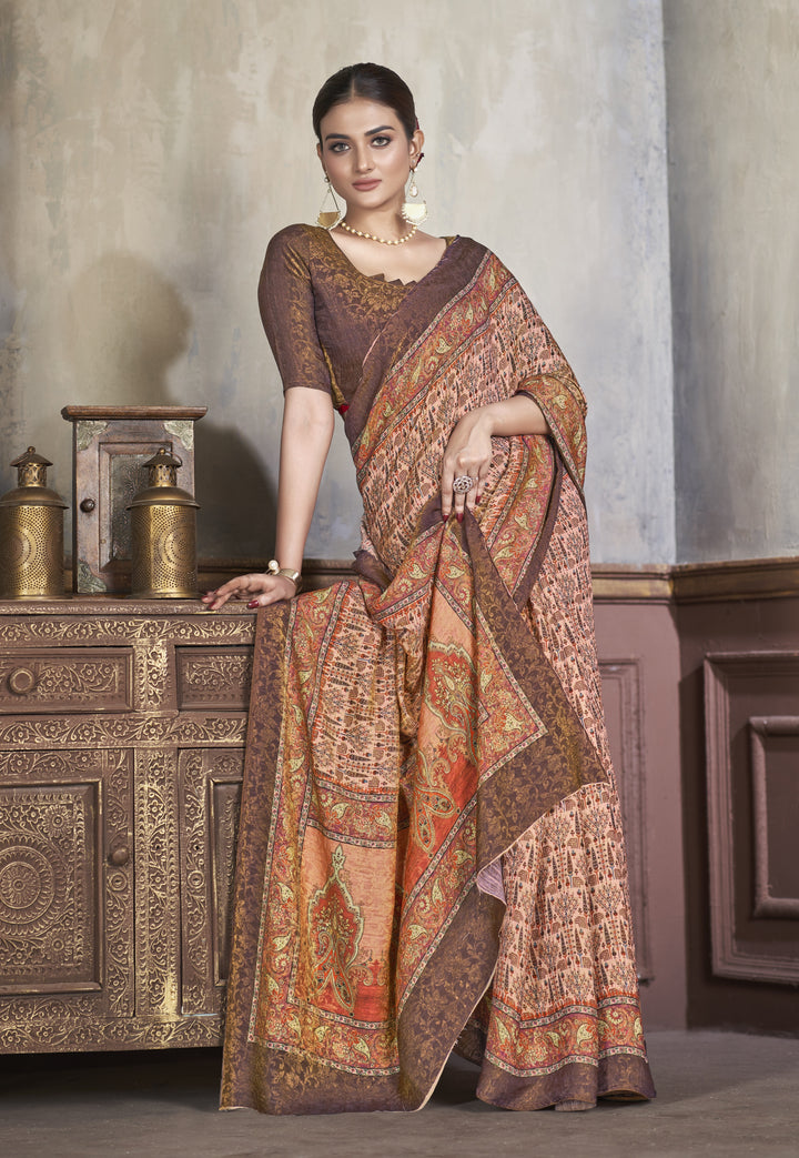 Silk Saree with Wevon-Jari Design | Digital Printed for Weddings & Festive