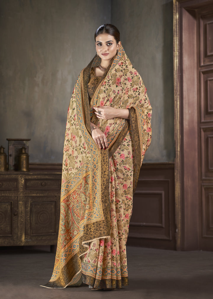 Designer Silk Saree with Wevon-Jari Work | Digital Printed for Weddings