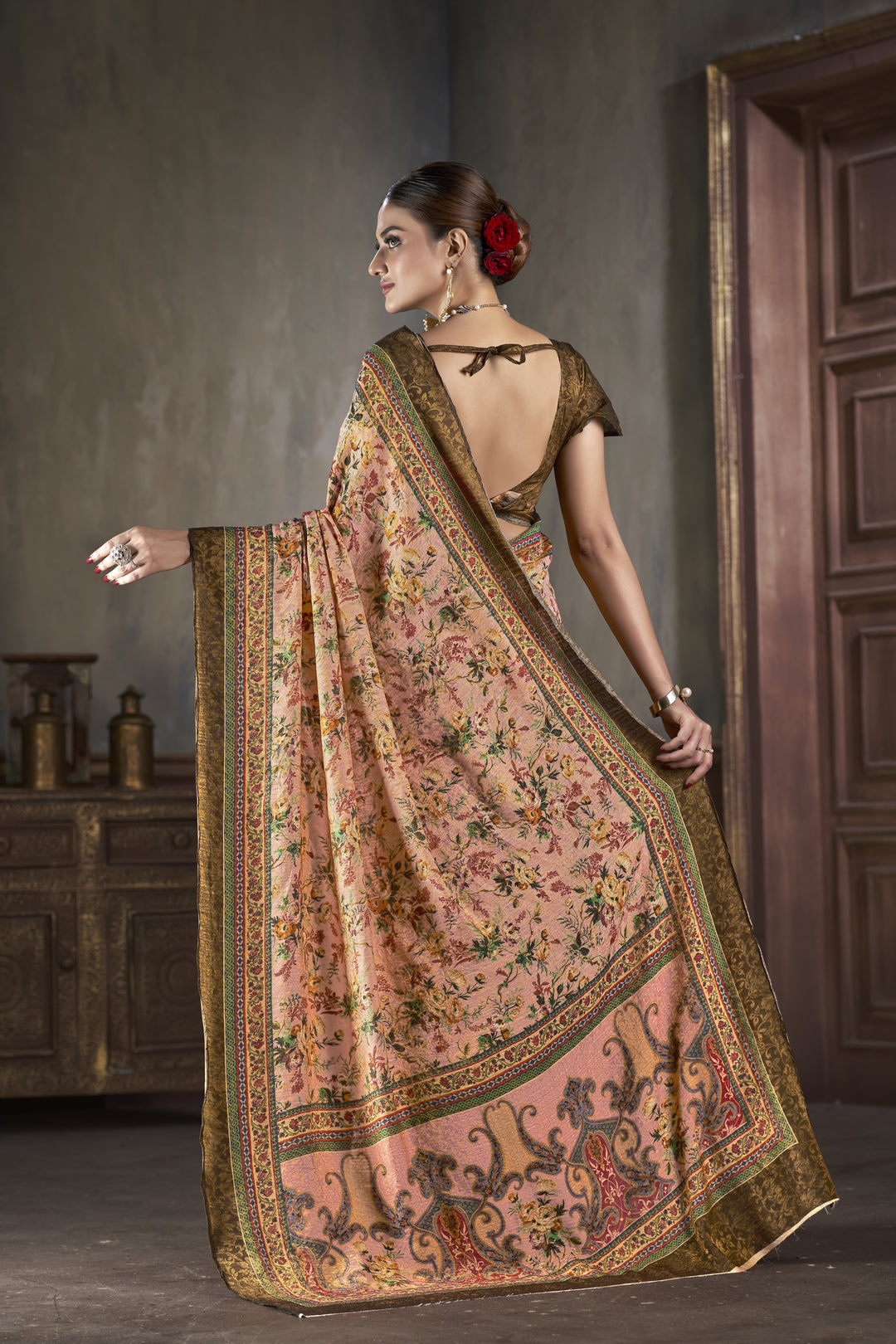 Silk Designer Saree with Wevon-Jari Work | Digital-Printed for Festive Events