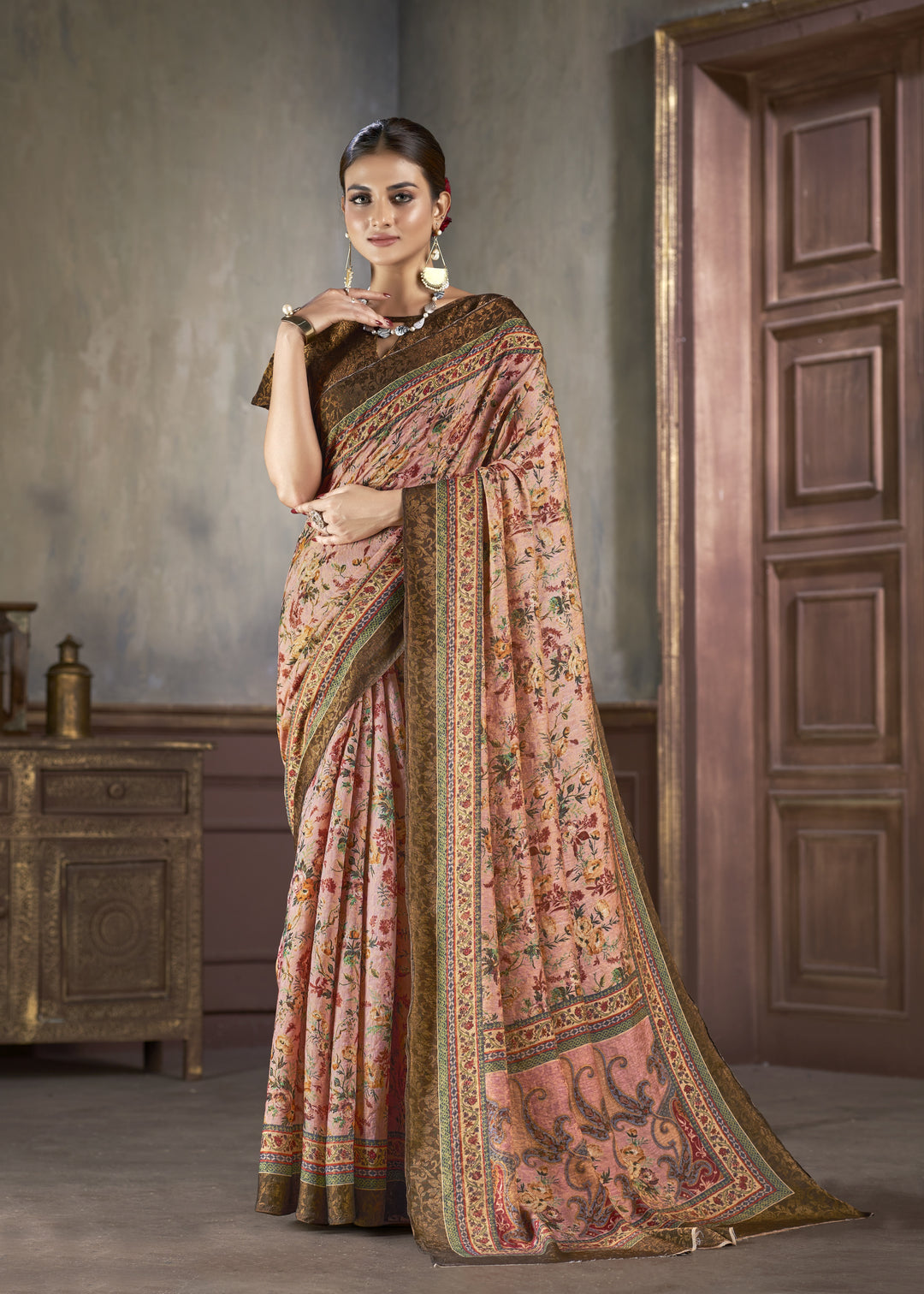 Silk Designer Saree with Wevon-Jari Work | Digital-Printed for Festive Events