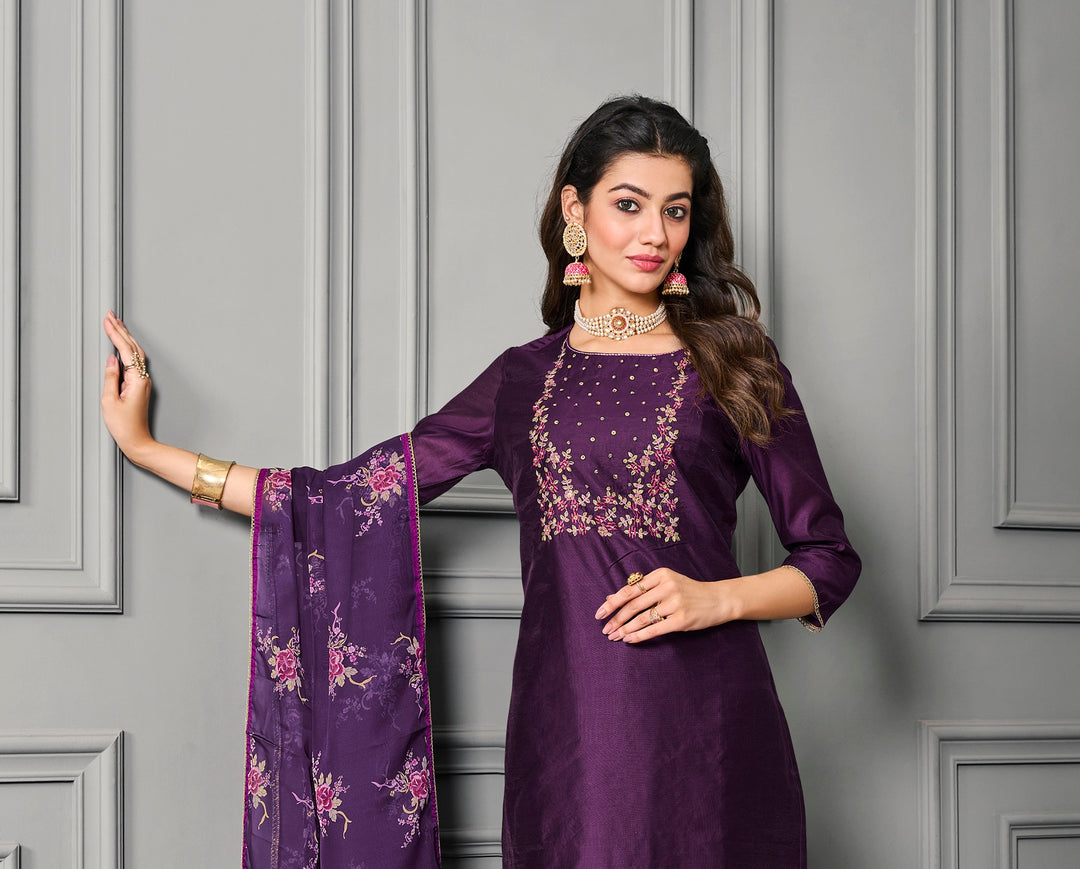 Elegant Cotton Silk | Chanderi Suit with Embroidery & Digital Print Dupatta