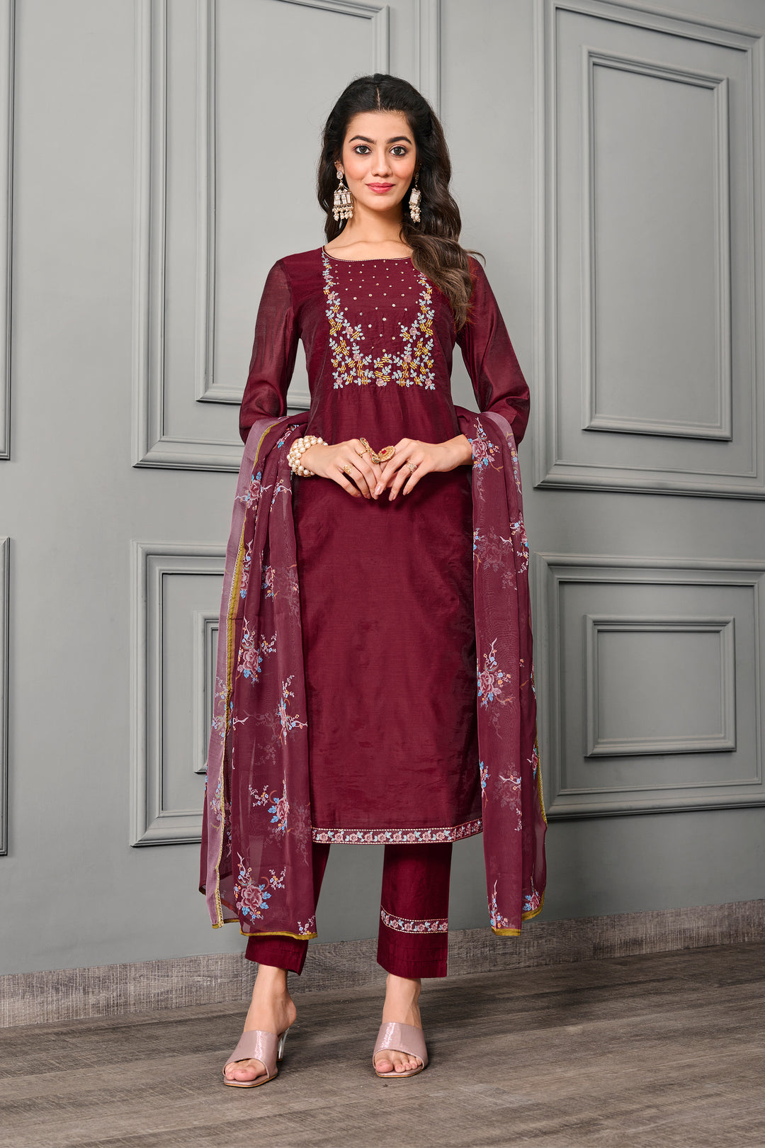 Elegant Cotton Silk | Chanderi Suit with Embroidery & Digital Print Dupatta