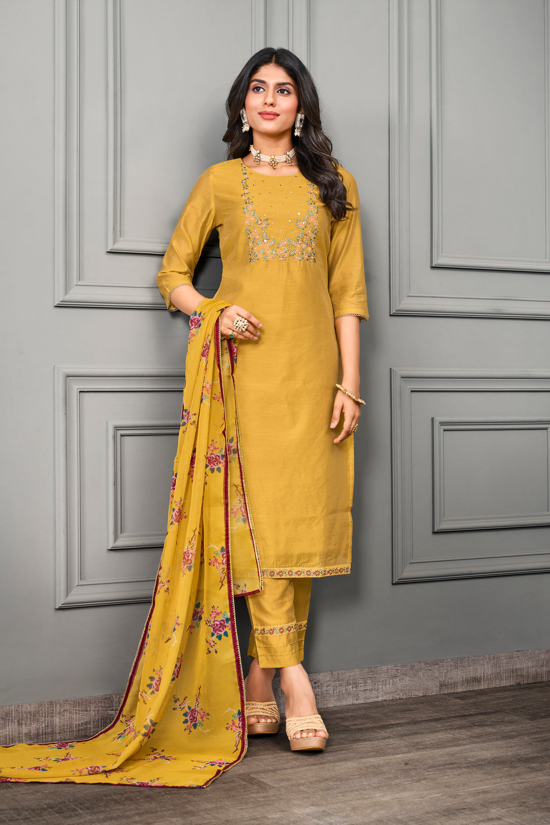 Elegant Cotton Silk | Chanderi Suit with Embroidery & Digital Print Dupatta