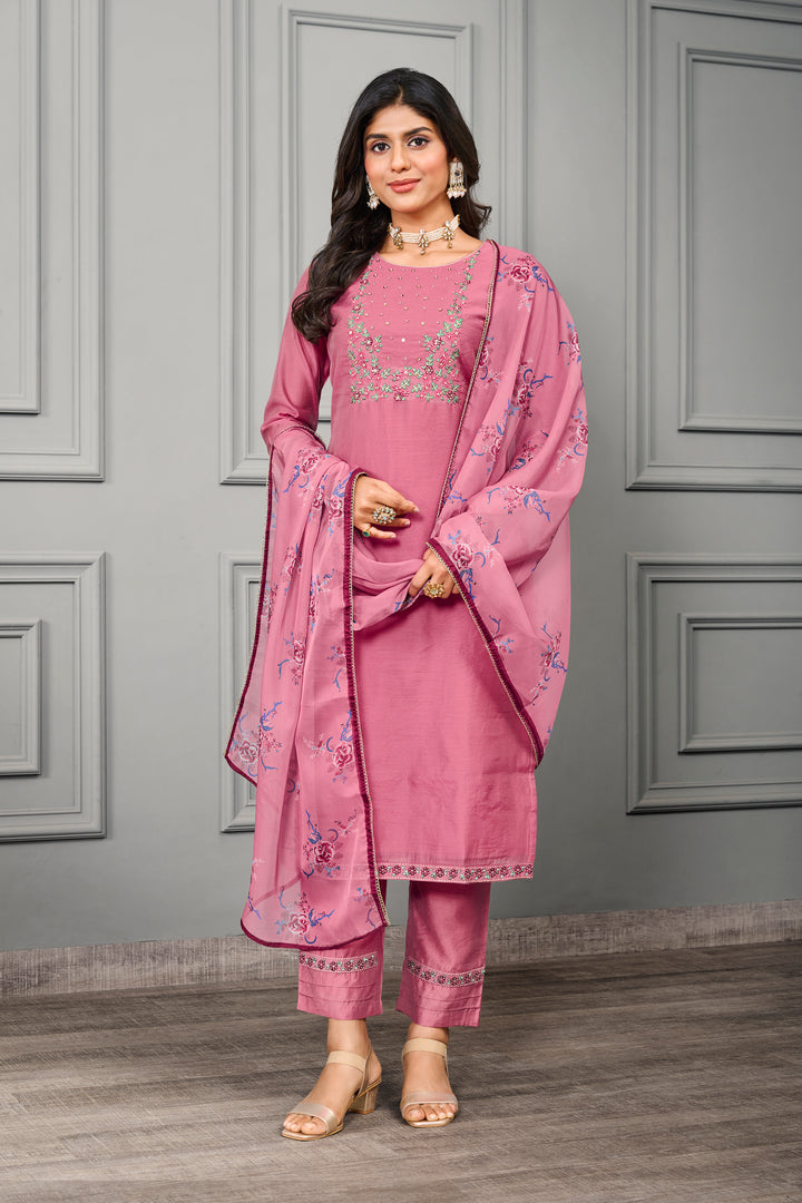 Elegant Cotton Silk | Chanderi Suit with Embroidery & Digital Print Dupatta