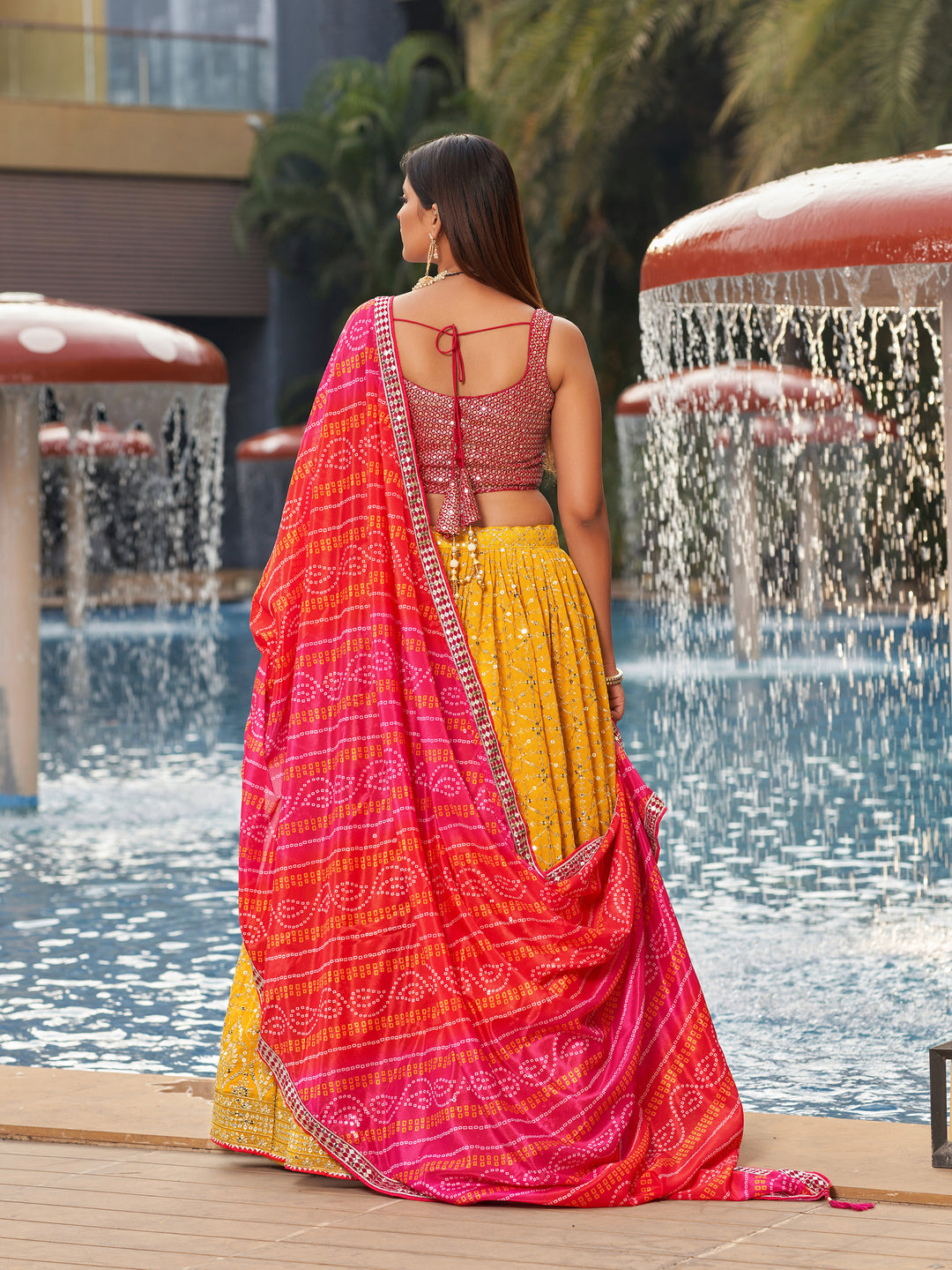 Vibrant Yellow Georgette Lehenga Choli | Chinon Dupatta with Designer Embroidery