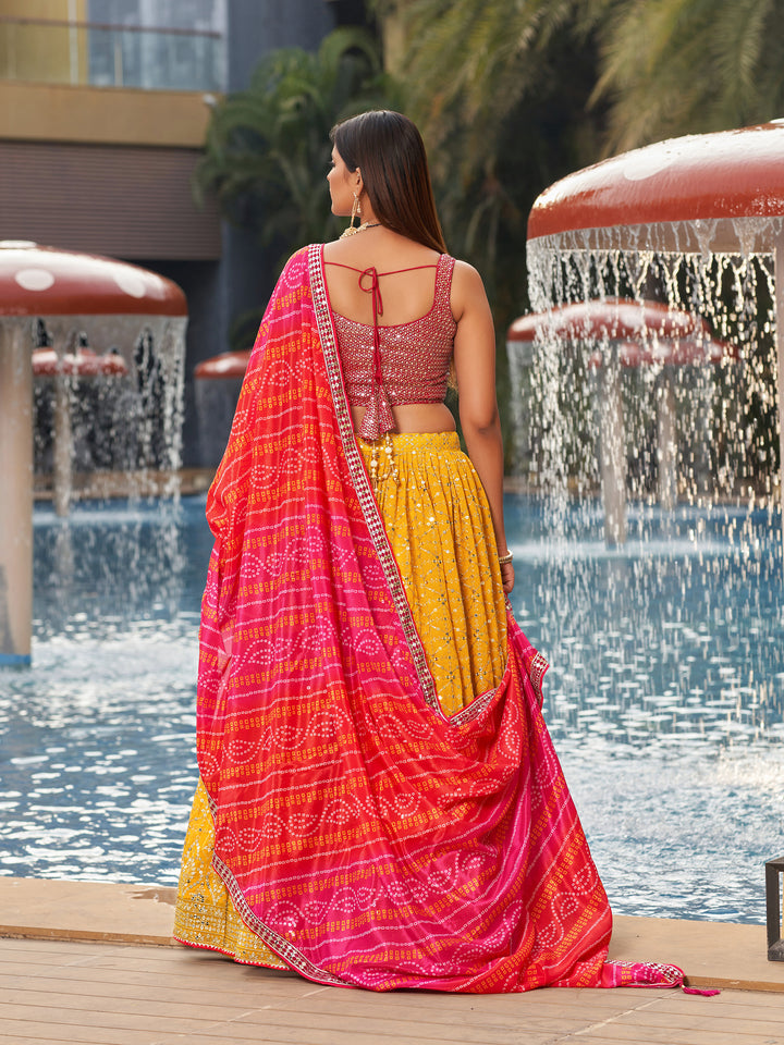 Vibrant Yellow Georgette Lehenga Choli | Chinon Dupatta with Designer Embroidery