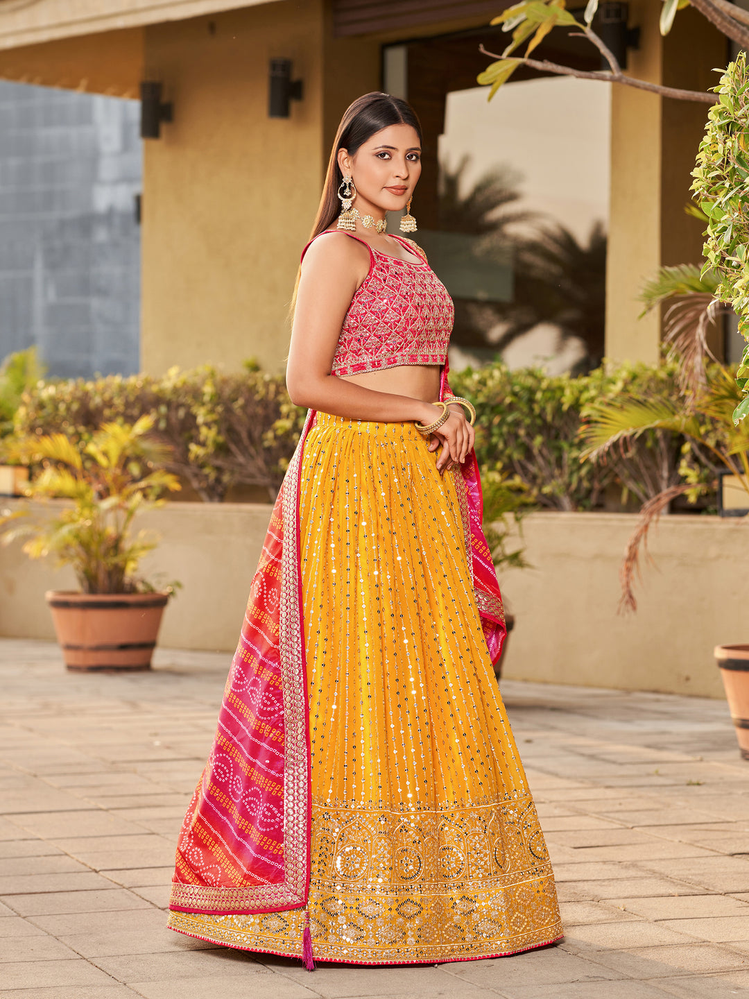 Elegant Yellow Lehenga | Art Silk Blouse & Georgette Lehenga with Dupatta