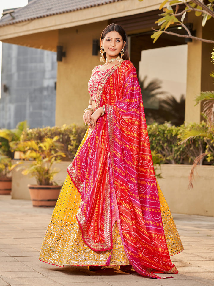 Elegant Yellow Lehenga | Art Silk Blouse & Georgette Lehenga with Dupatta