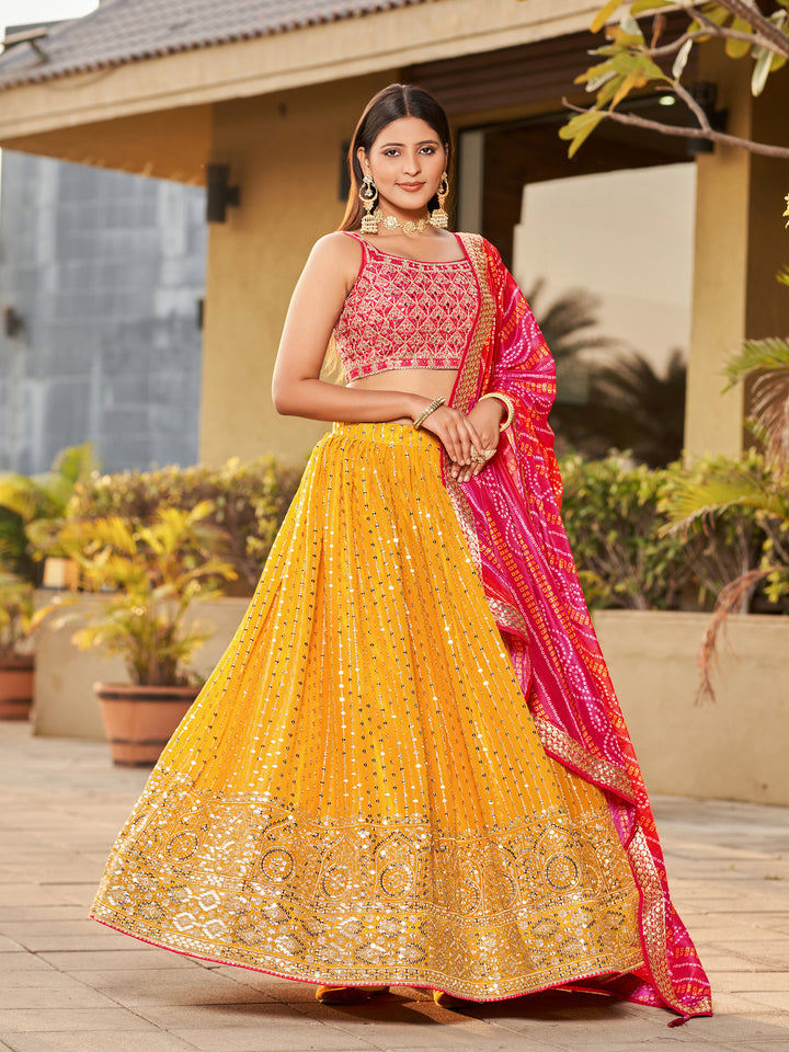 Elegant Yellow Lehenga | Art Silk Blouse & Georgette Lehenga with Dupatta