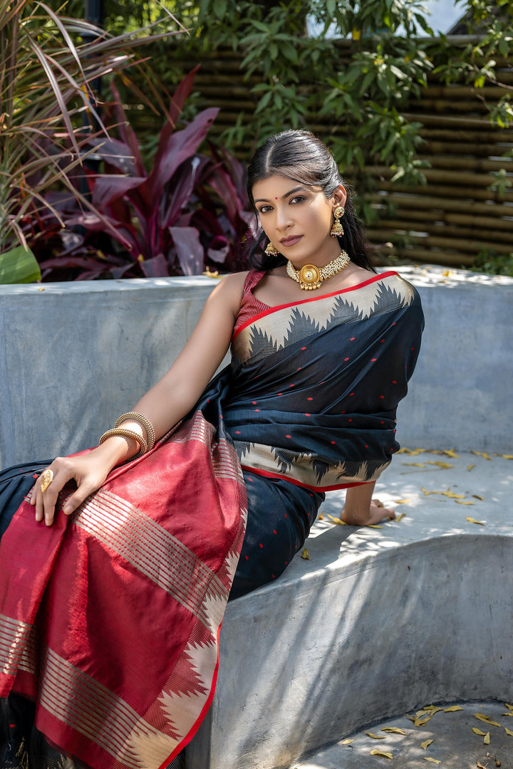 Tussar Silk Saree | Designer Wevon Pyramid Work for Weddings & Festivals