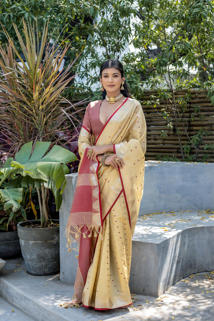 Tussar Silk Saree | Designer Wevon Pyramid Work for Weddings & Festivals