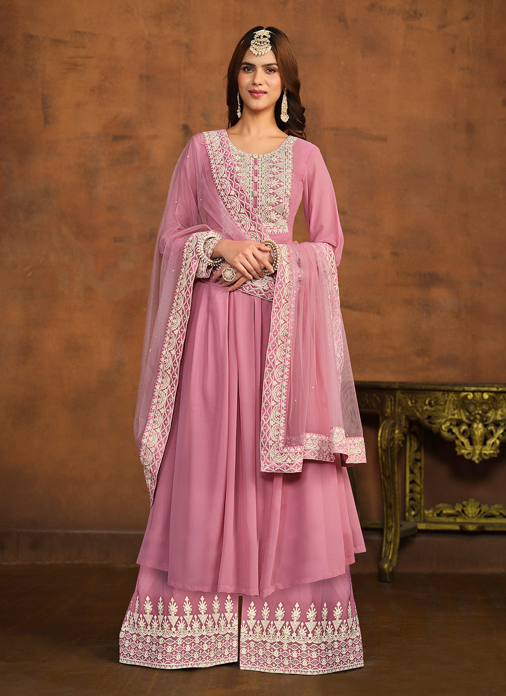 Heavy Embroidered Plazzo Suit | Faux Georgette with Santoon Inner & Dupatta