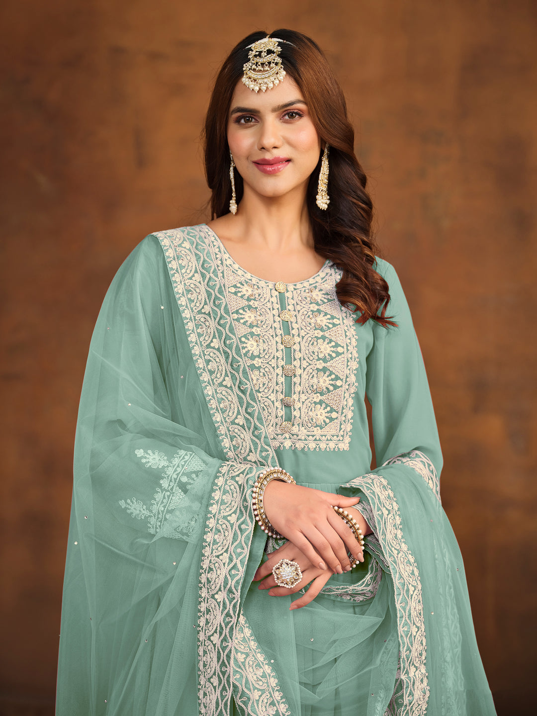 Heavy Embroidered Plazzo Suit | Faux Georgette with Santoon Inner & Dupatta