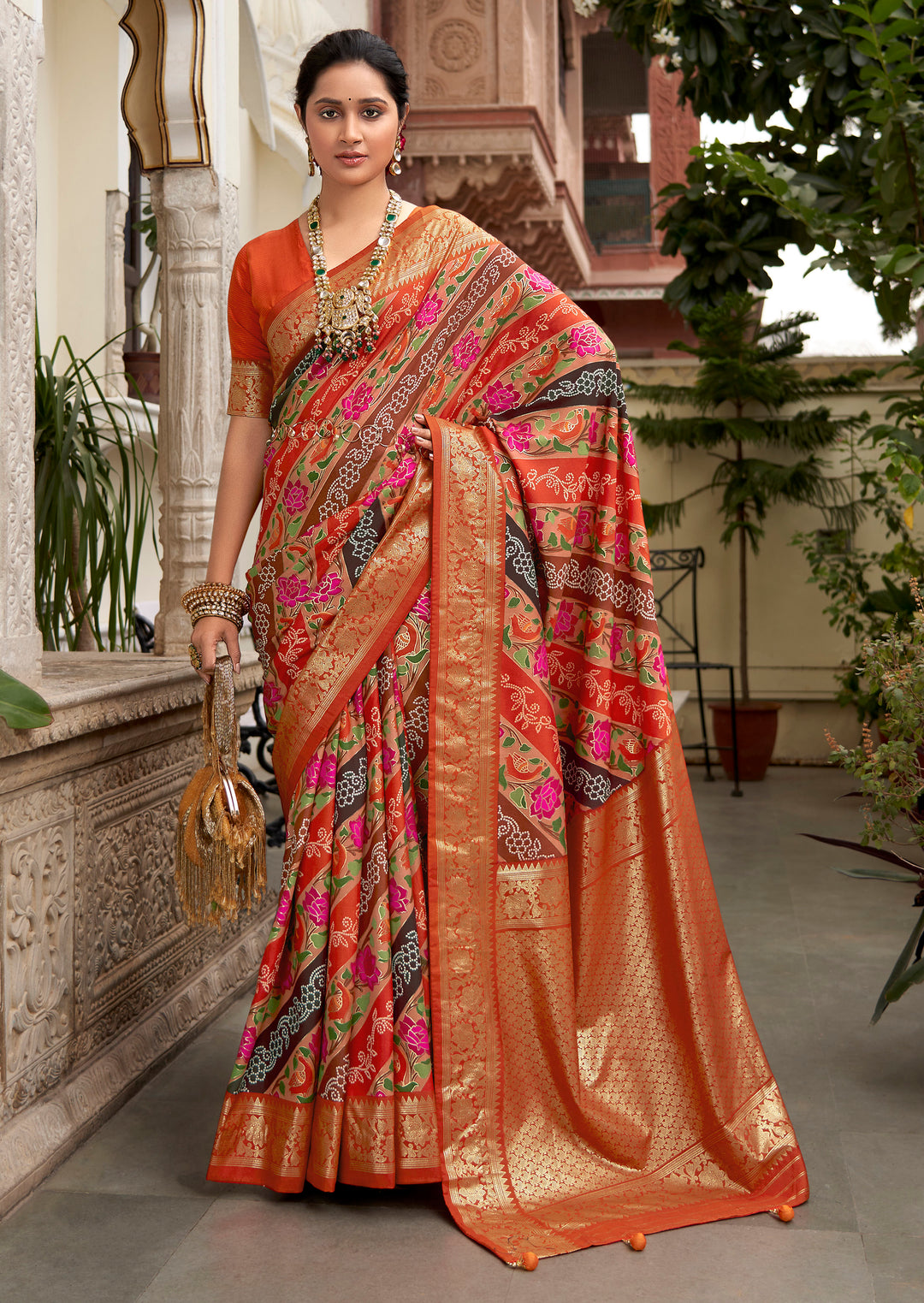 Designer Velvet Tussar Silk Saree | Floral & Foil Printed for Weddings