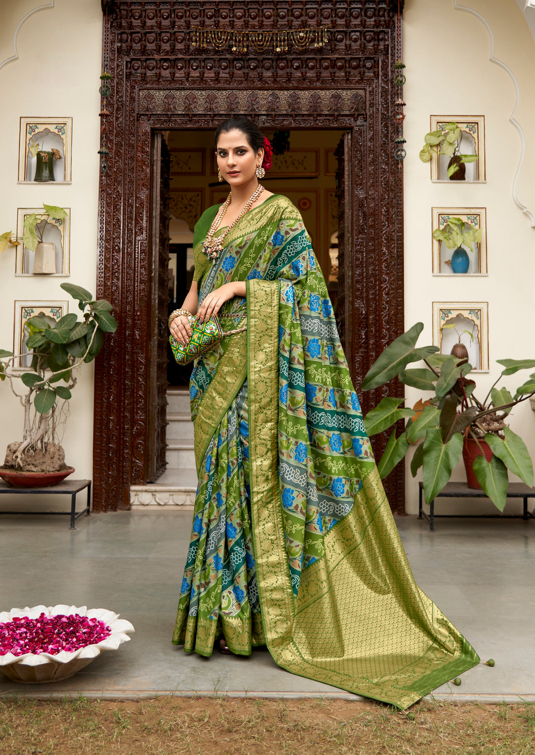 Designer Velvet Tussar Silk Saree | Floral & Foil Printed for Weddings