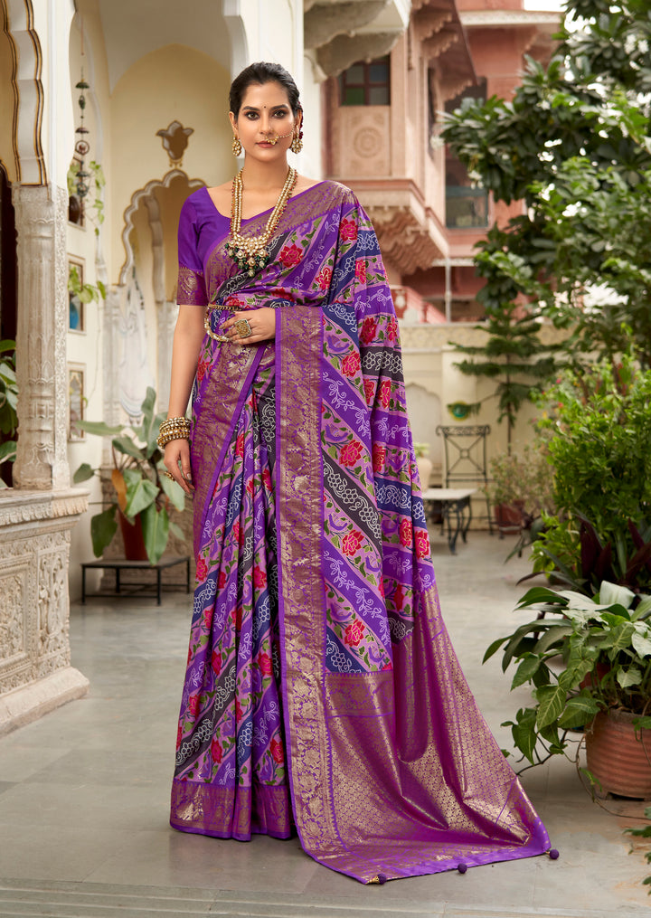 Designer Velvet Tussar Silk Saree | Floral & Foil Printed for Weddings