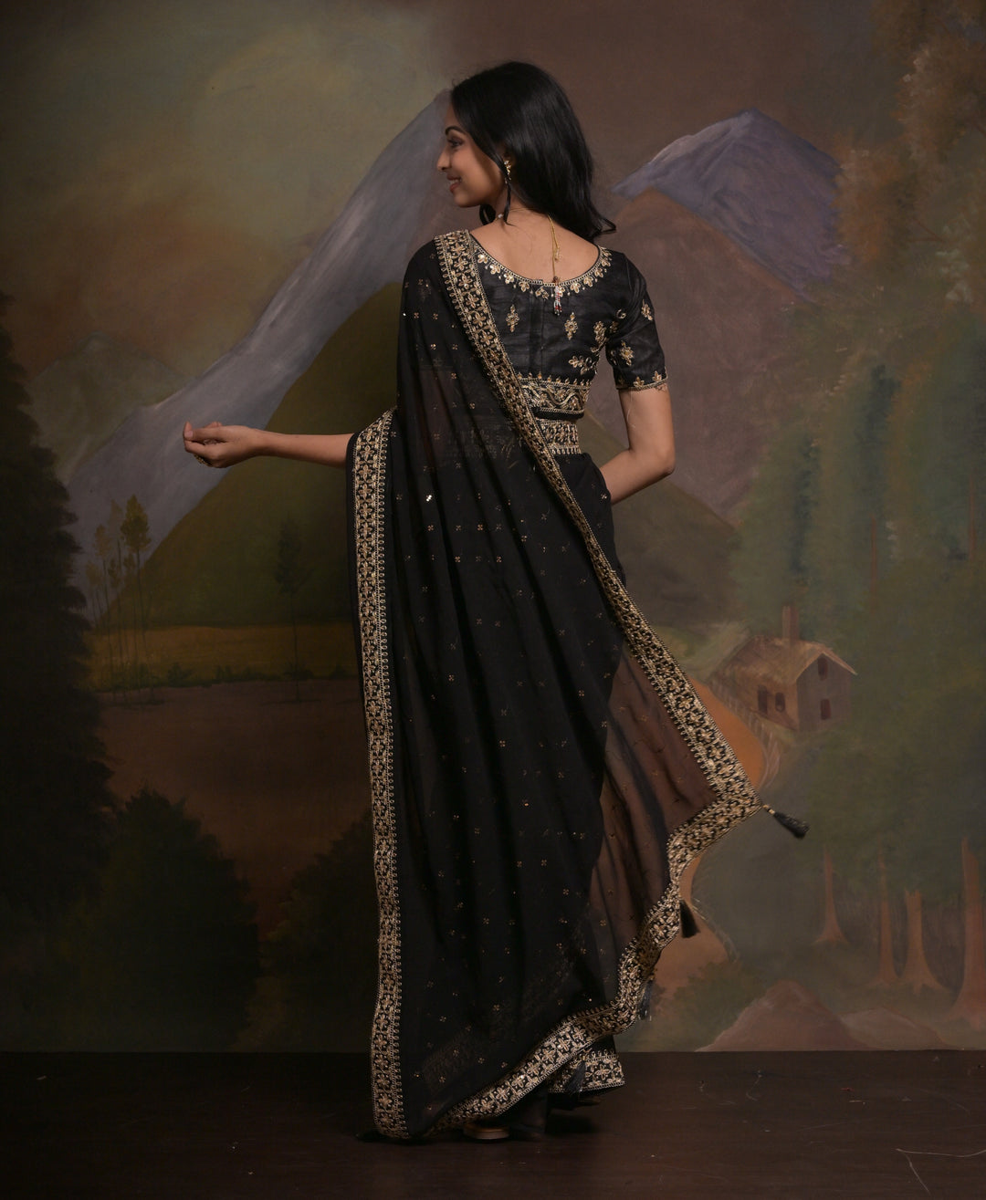 Elegant Georgette Saree with Embroidered Blouse | Perfect for Weddings & Festive Occasions