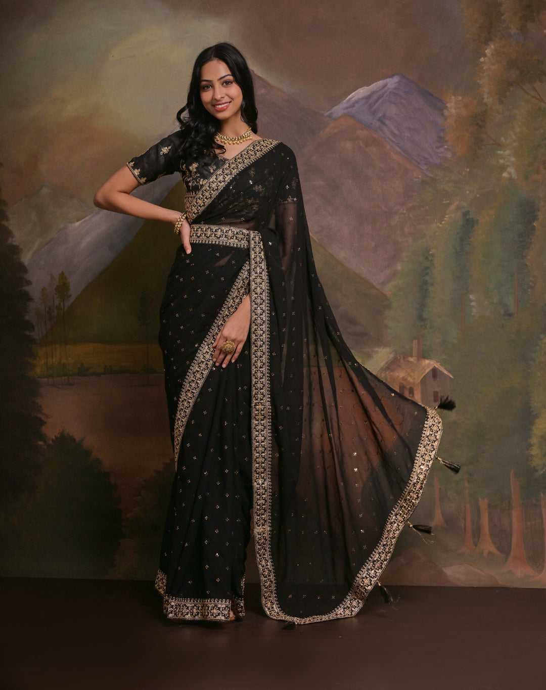 Elegant Georgette Saree with Embroidered Blouse | Perfect for Weddings & Festive Occasions