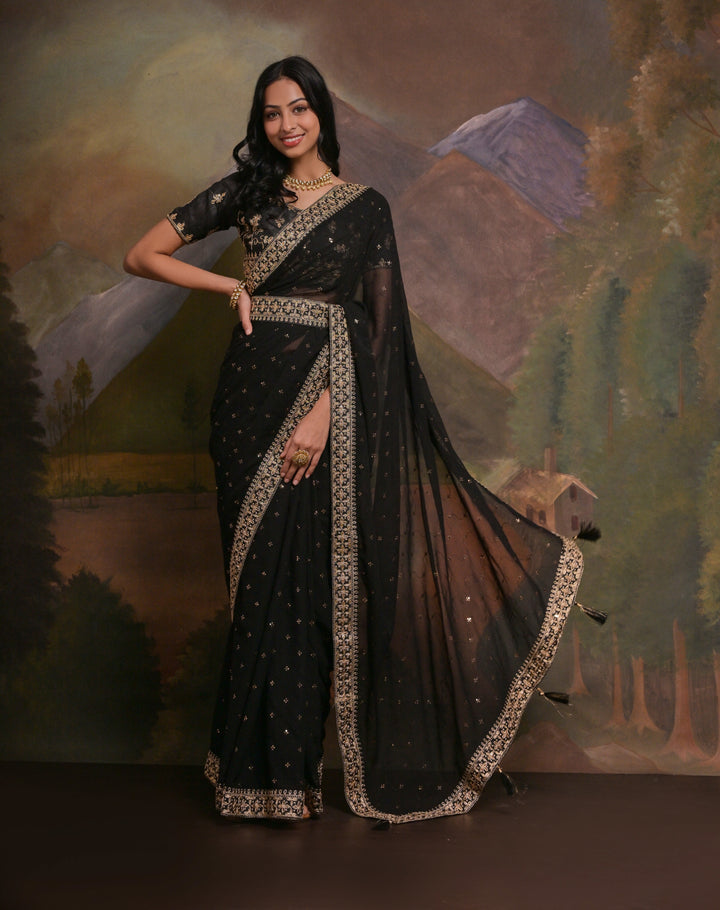 Elegant Georgette Saree with Embroidered Blouse | Perfect for Weddings & Festive Occasions