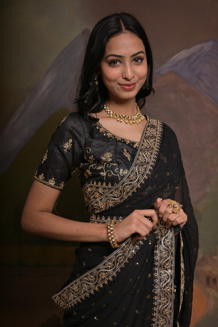 Elegant Georgette Saree with Embroidered Blouse | Perfect for Weddings & Festive Occasions