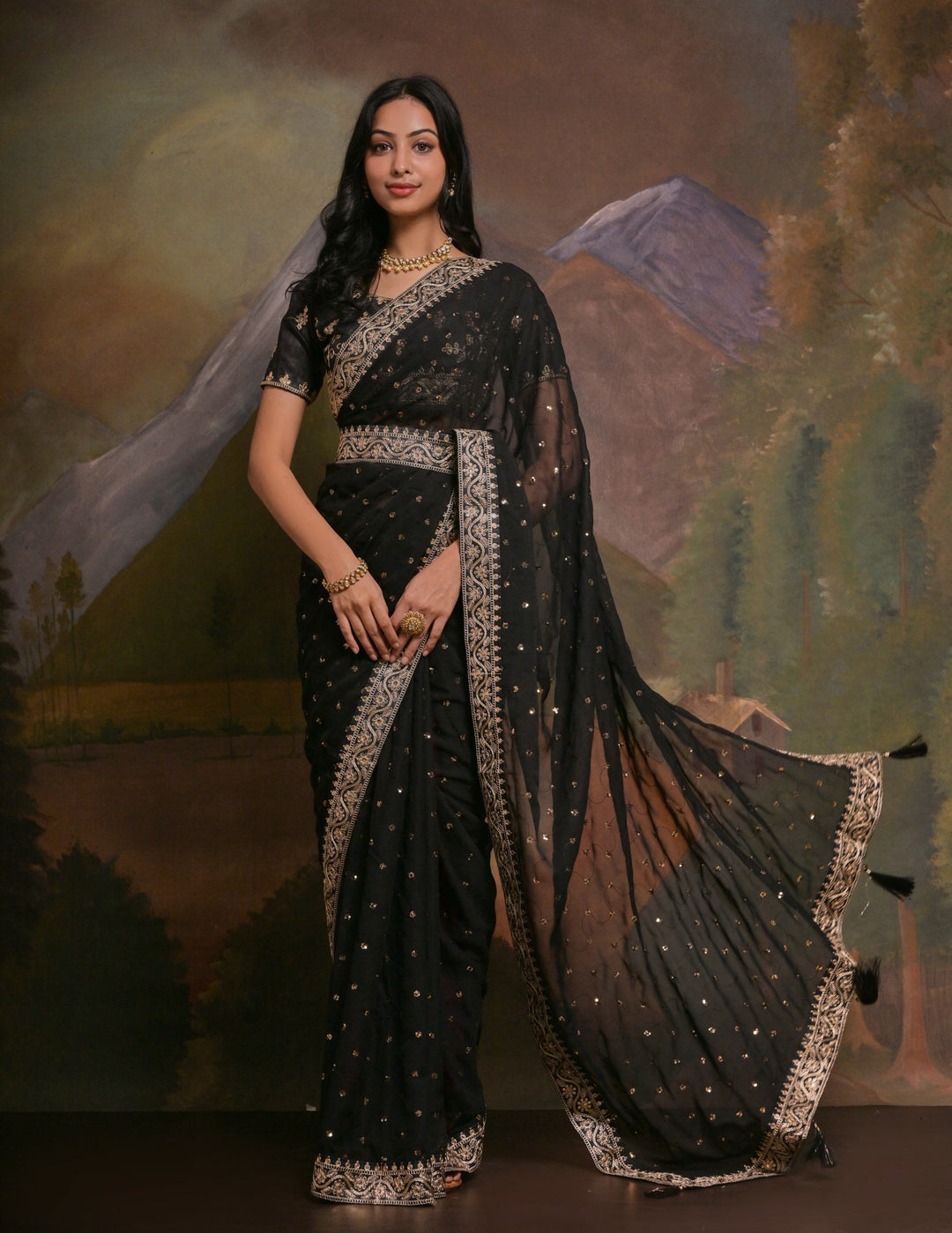 Elegant Georgette Saree with Embroidered Blouse | Perfect for Weddings & Festive Occasions