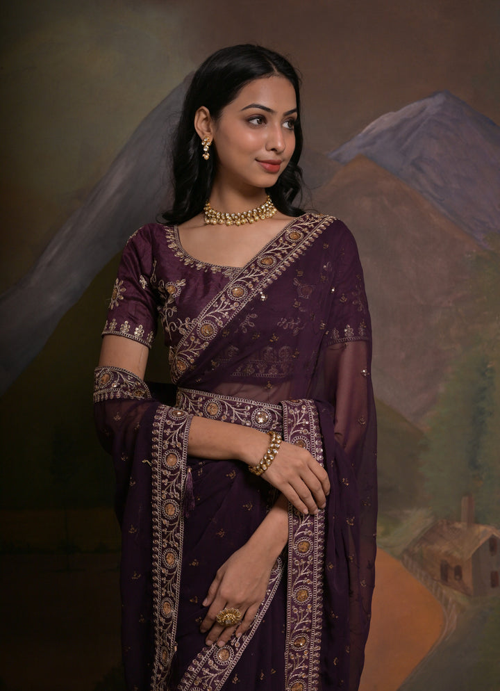 Elegant Georgette Saree with Embroidered Blouse | Perfect for Weddings & Festive Occasions