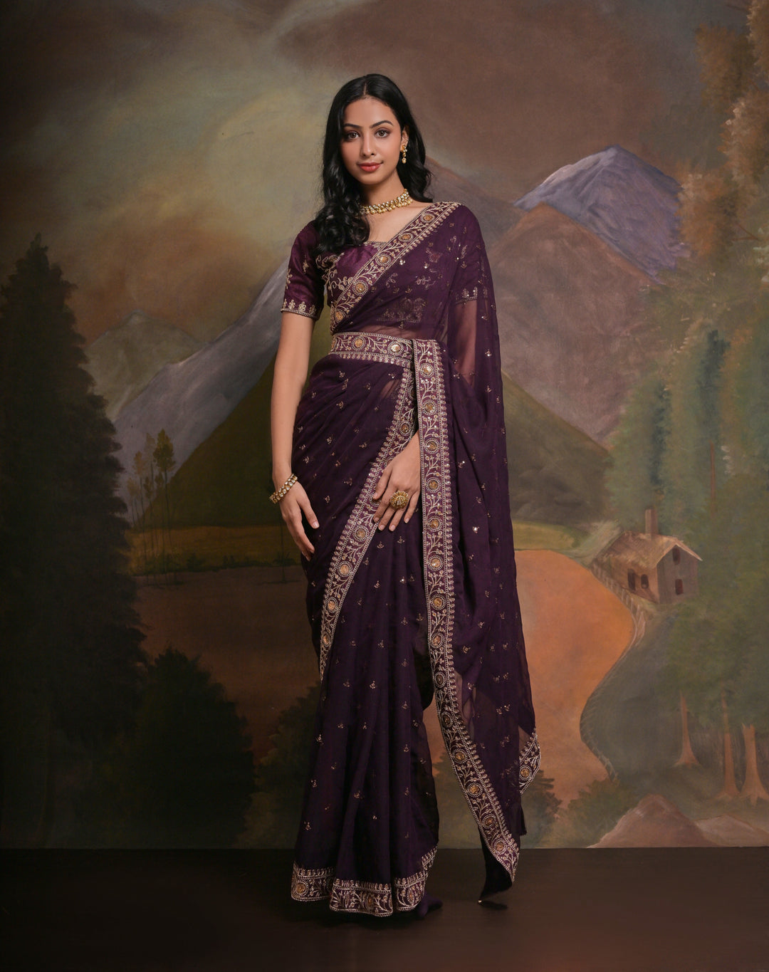 Elegant Georgette Saree with Embroidered Blouse | Perfect for Weddings & Festive Occasions