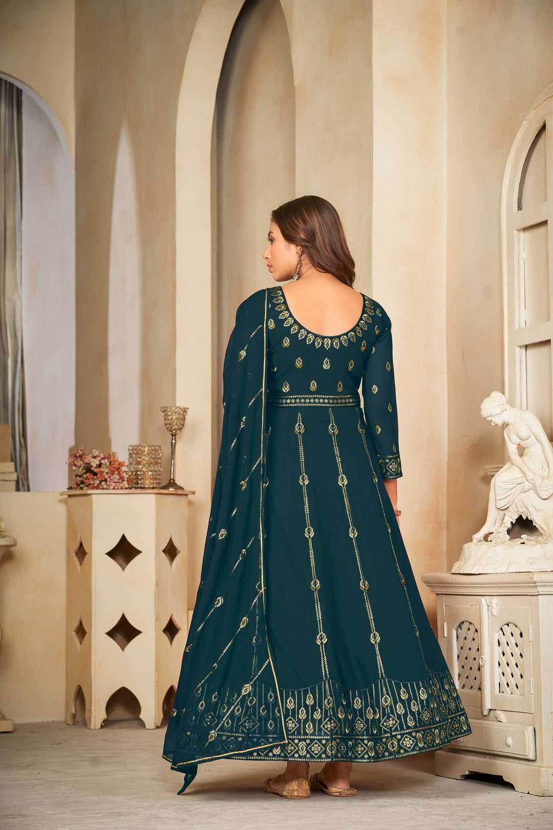 Designer Anarkali Suit | Georgette Top with Crepe Bottom and Dupatta