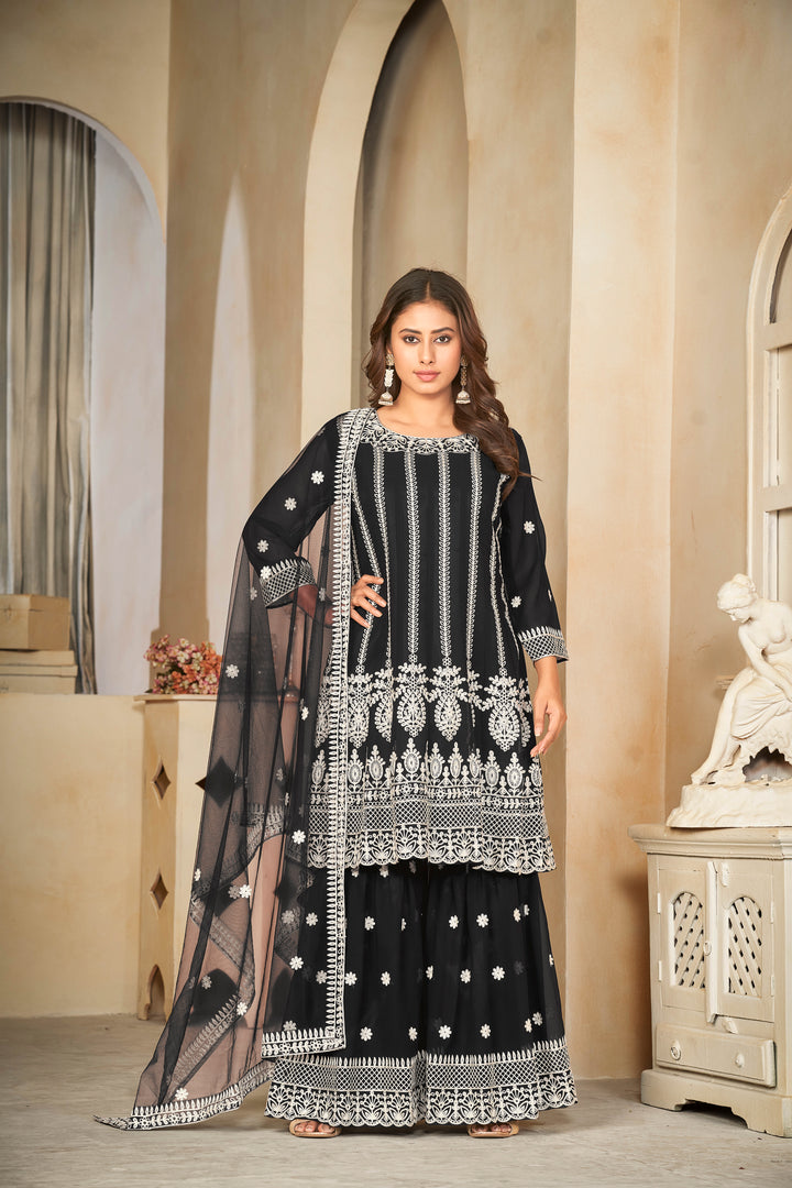 Premium Black Georgette Suit | Heavy Embroidery & Net Dupatta